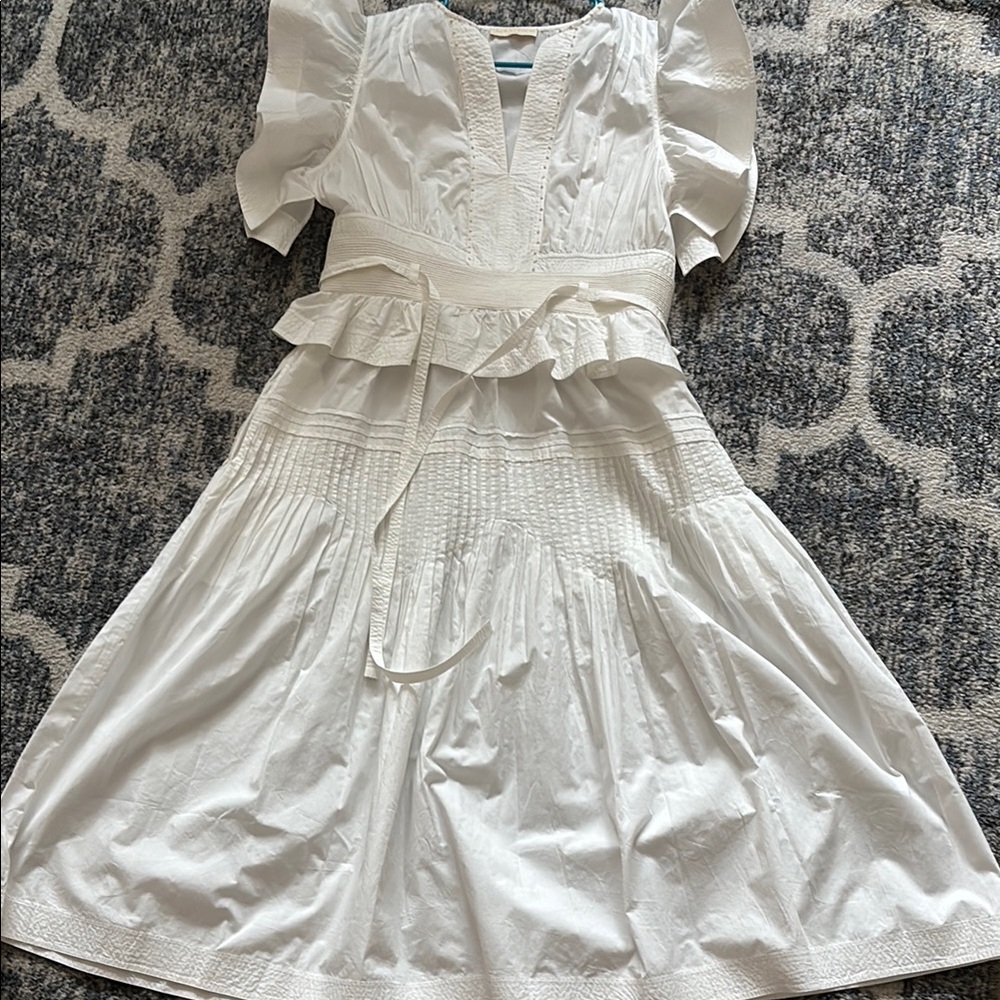Ulla Johnson Cream Dress with Ruffle Details